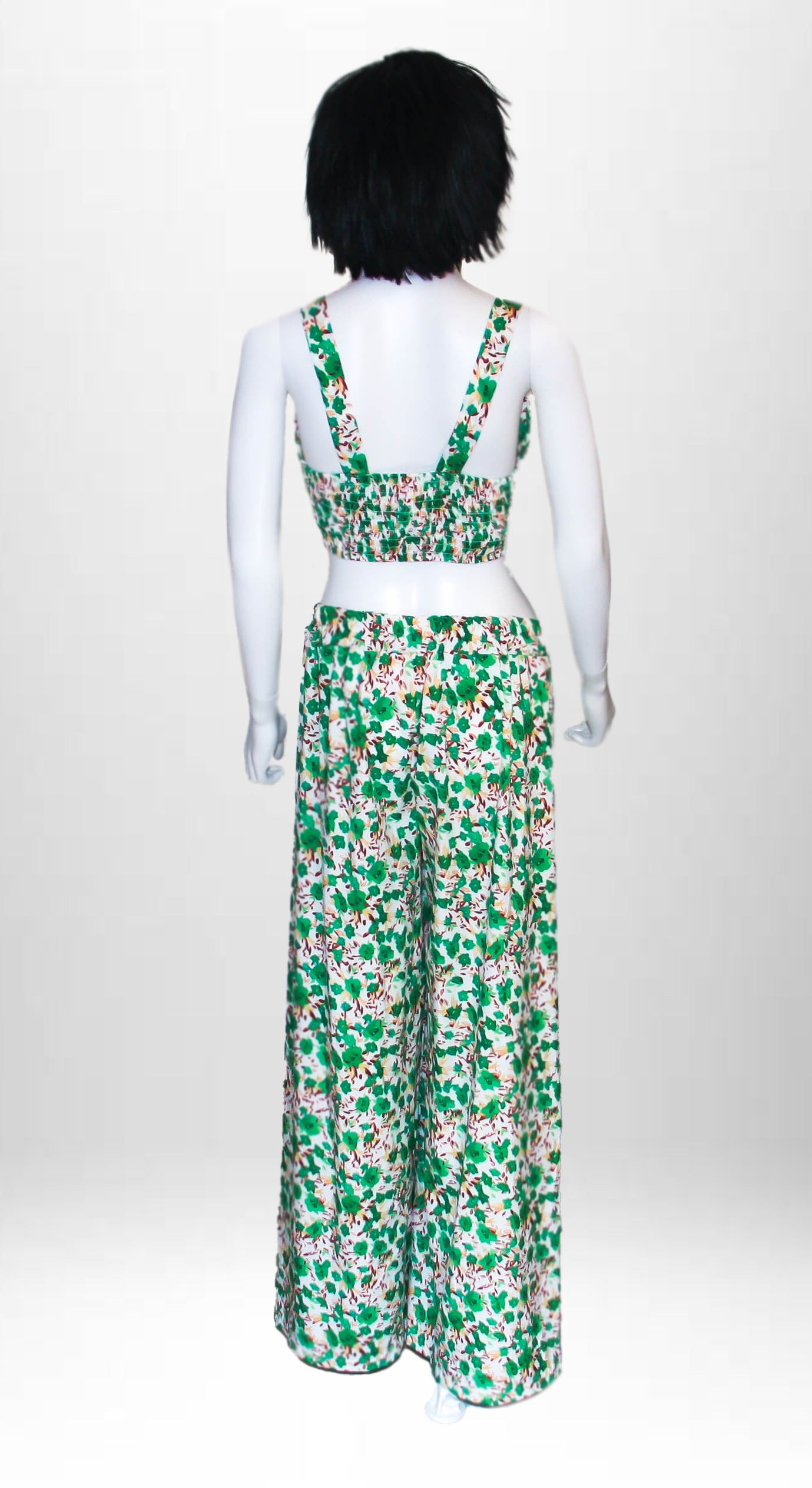 Abito 2 pezzi top + pantalone lungo fantasia floreale verde