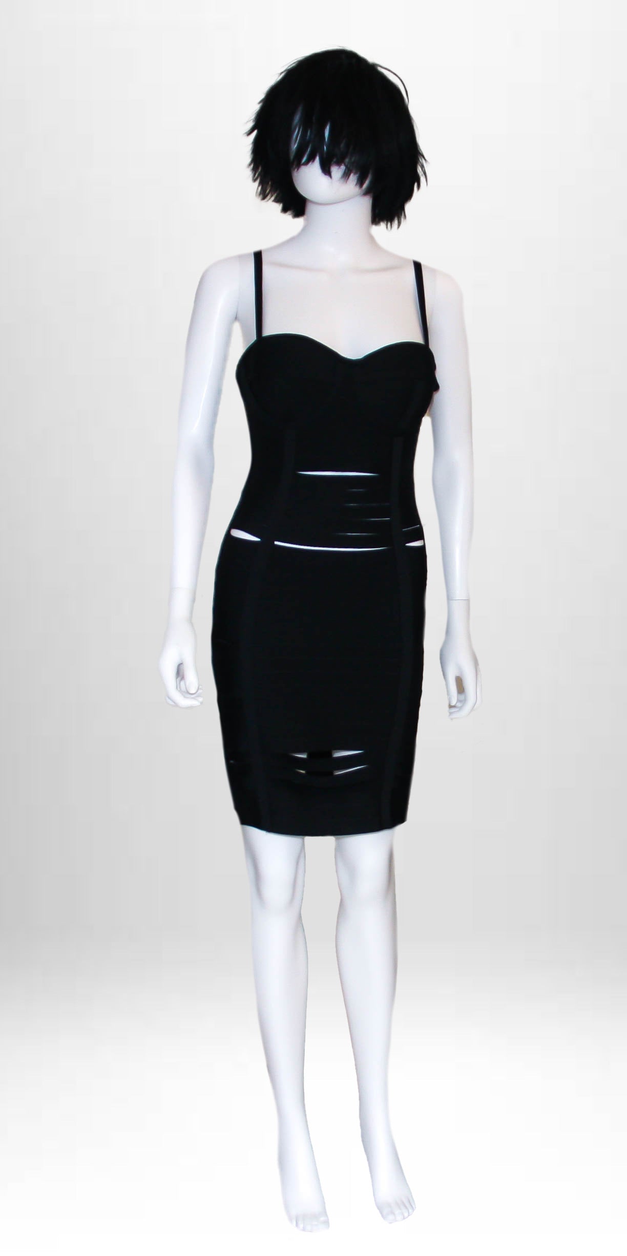 Abito corto sexy aderente nero con trasparenze