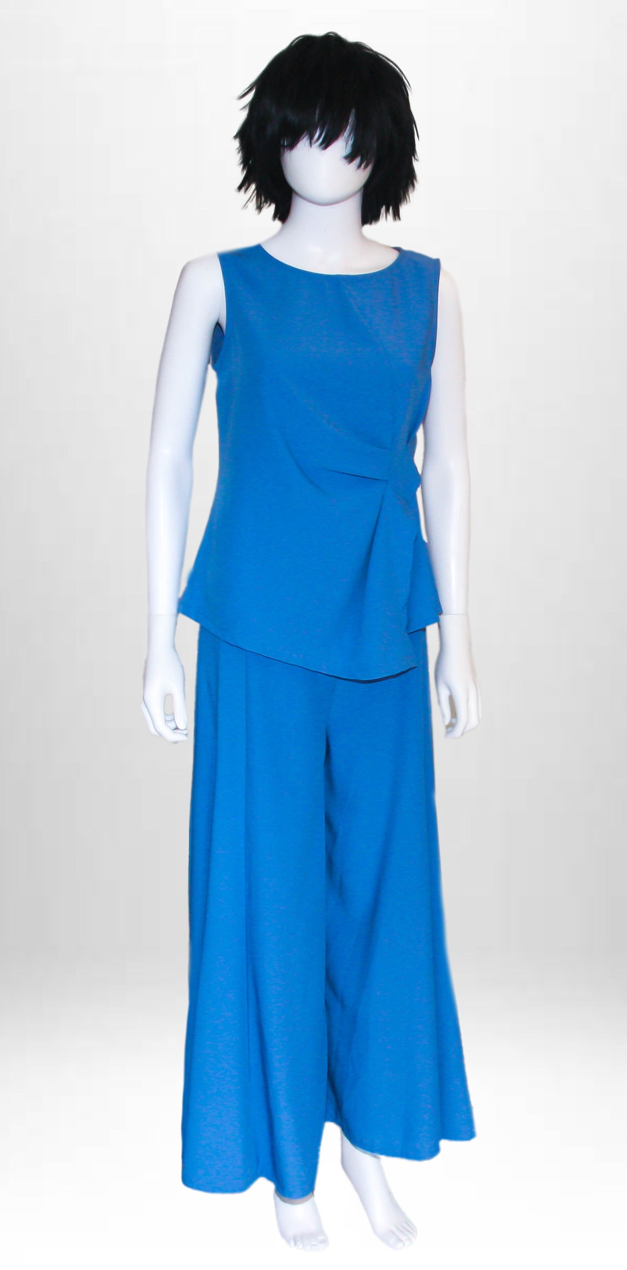 Abito 2 pezzi casacca + pantalone blu tinta unita