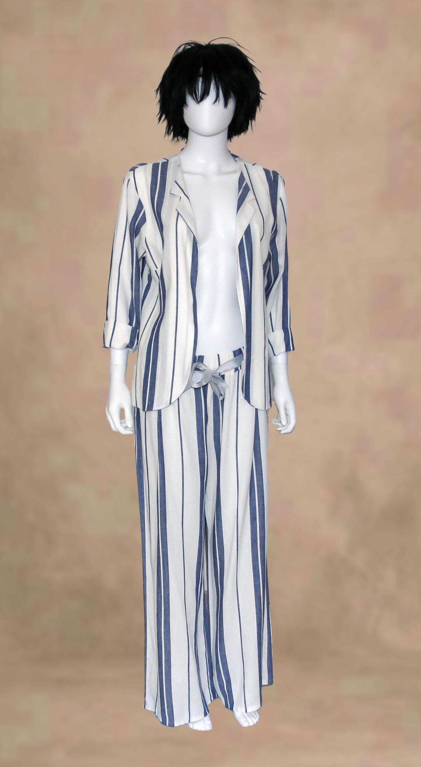 Abito 2 pezzi giacca + pantalone bianco a righe blu