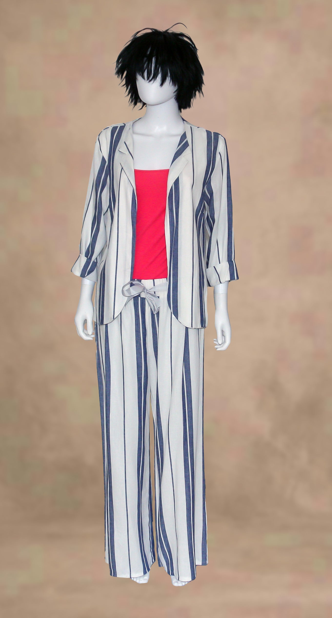 Abito 2 pezzi giacca + pantalone bianco a righe blu