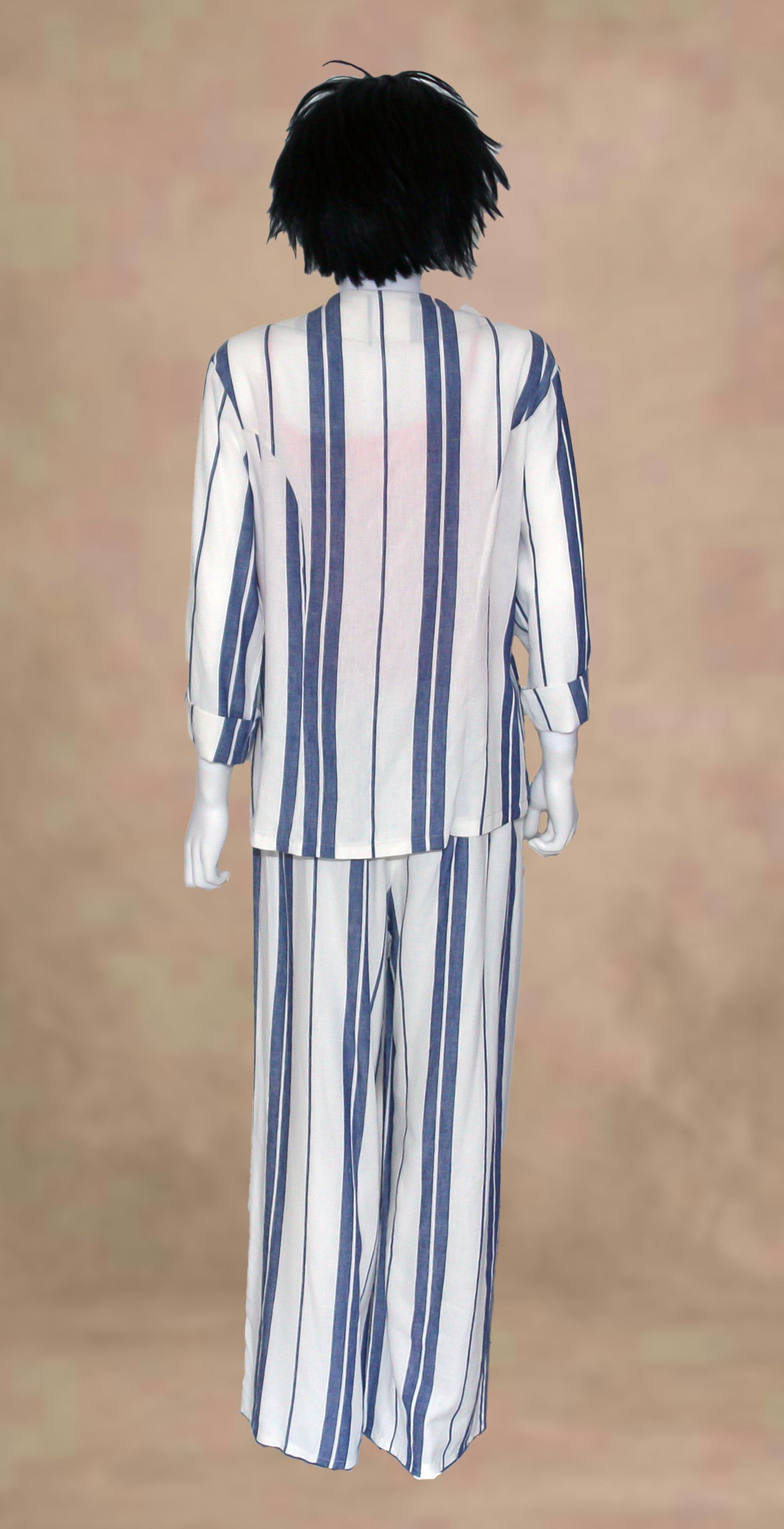 Abito 2 pezzi giacca + pantalone bianco a righe blu