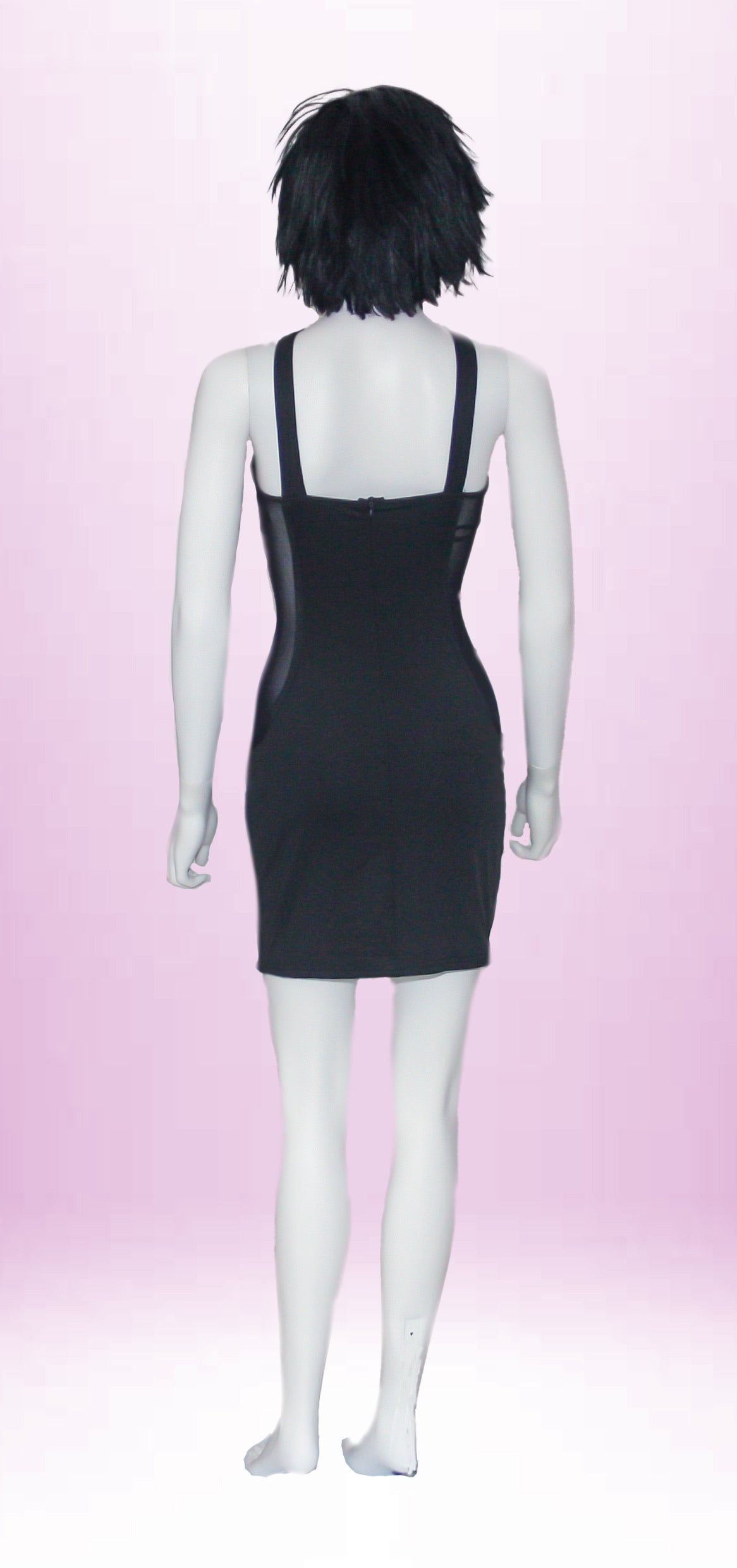 Abito corto sexy aderente nero con trasparenze e pajettes