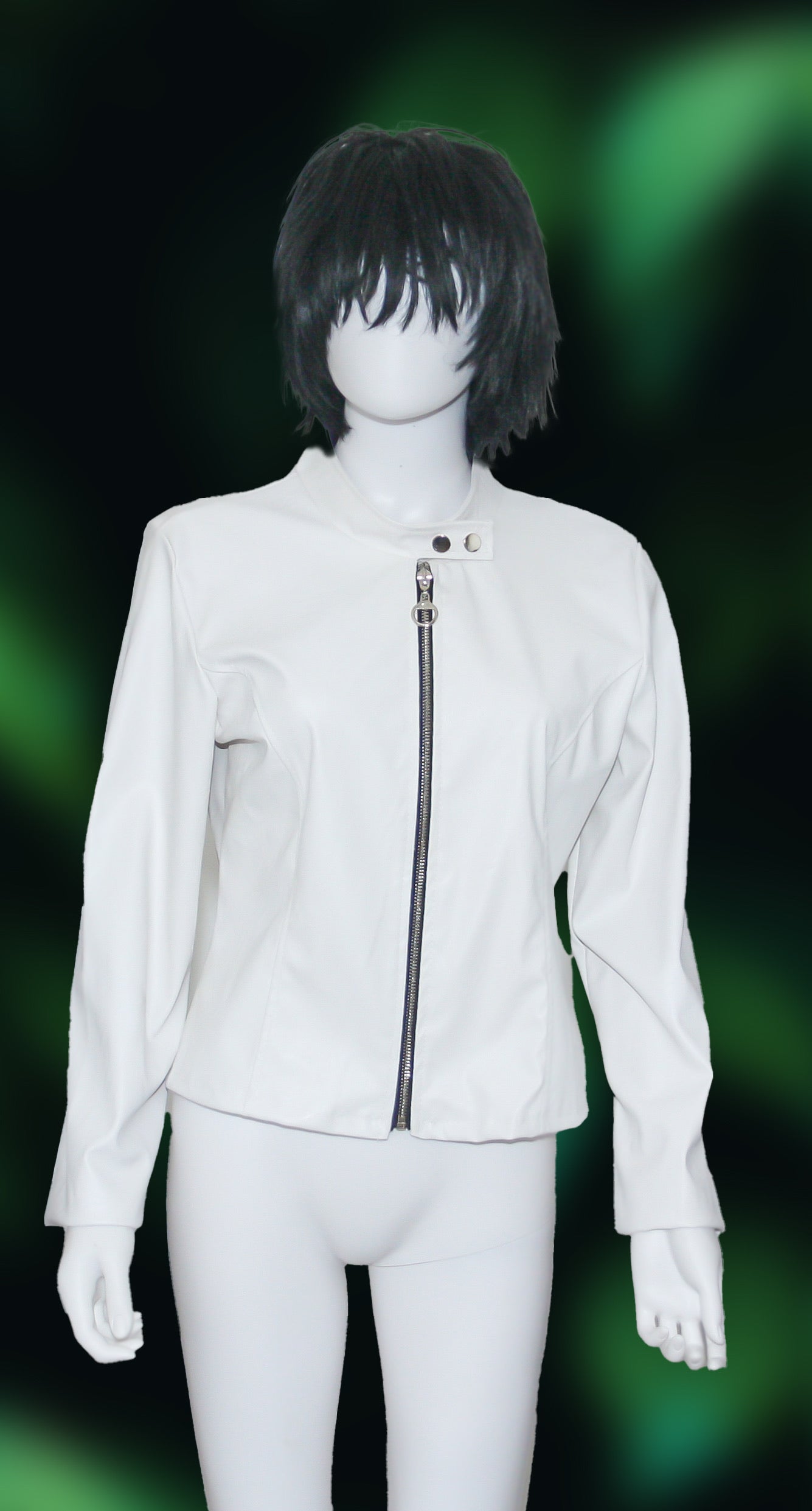 Giacca corta con Zip bianca in similpelle