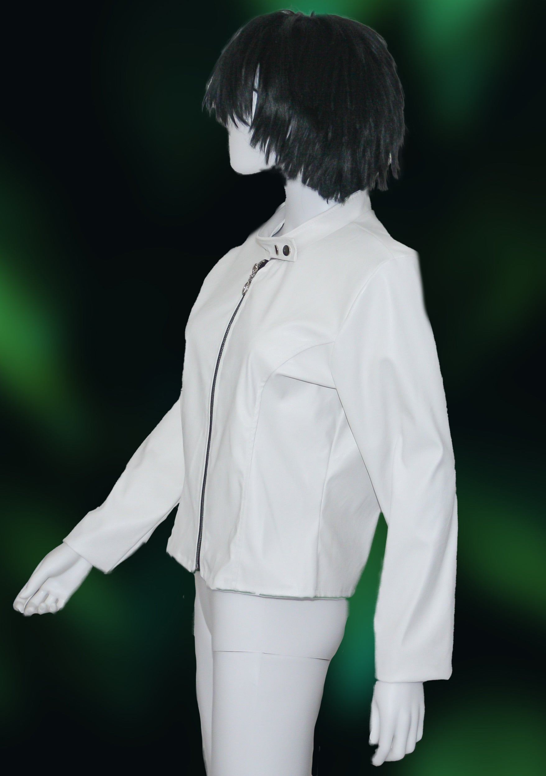 Giacca corta con Zip bianca in similpelle