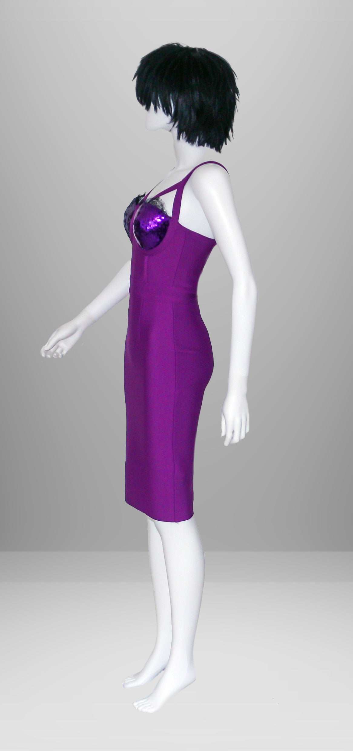 Abito lungo aderente viola con pajettes