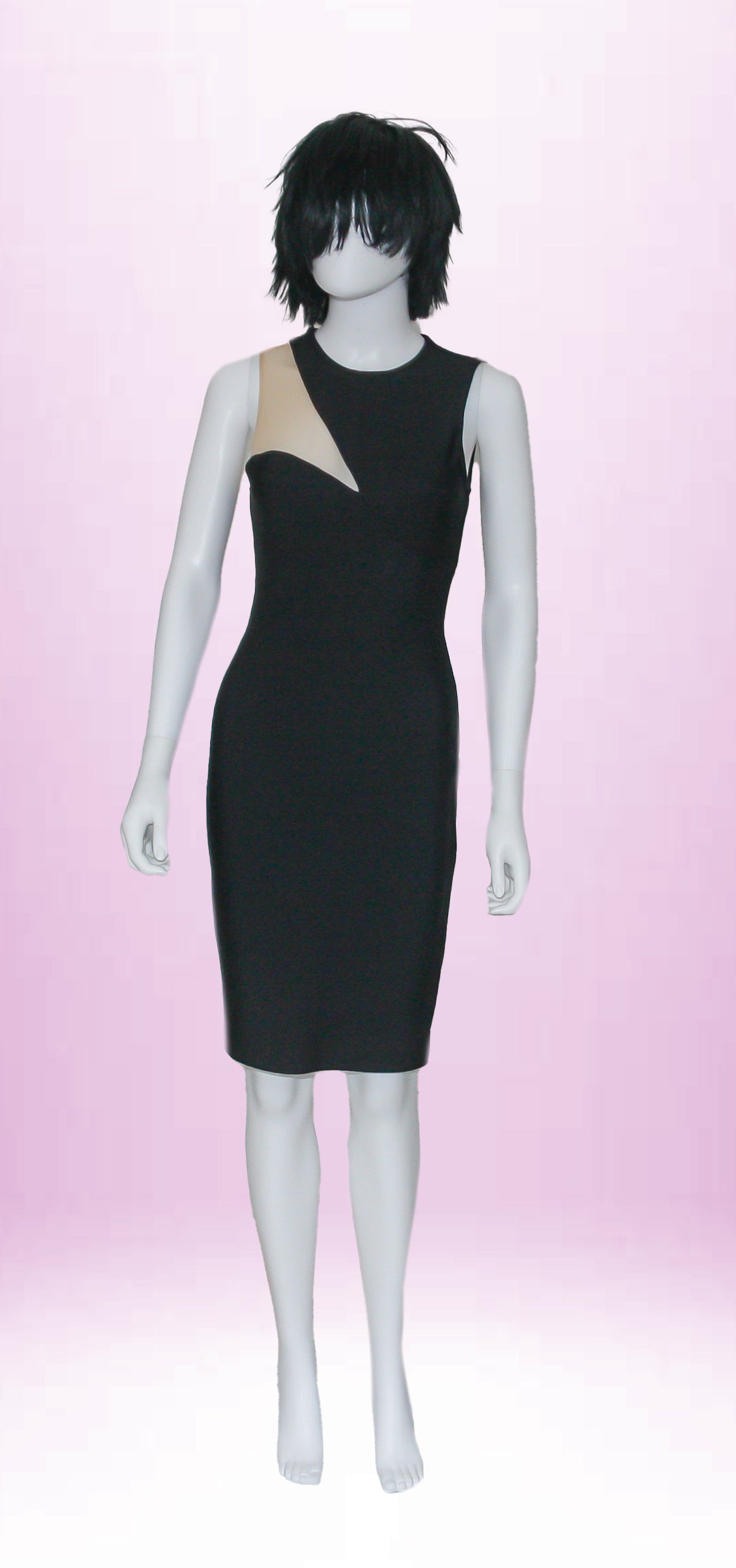 Abito lungo nero aderente con inserto semitrasparente