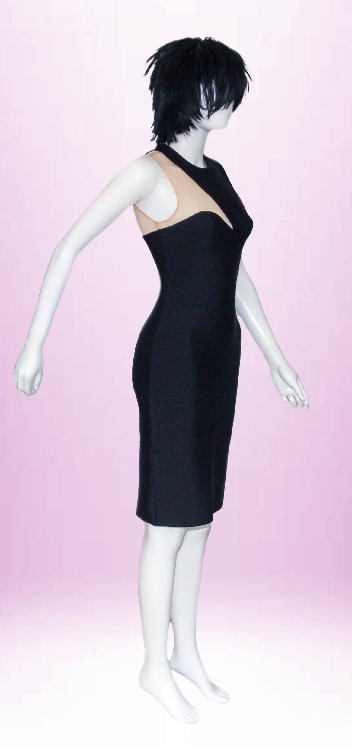 Abito lungo nero aderente con inserto semitrasparente