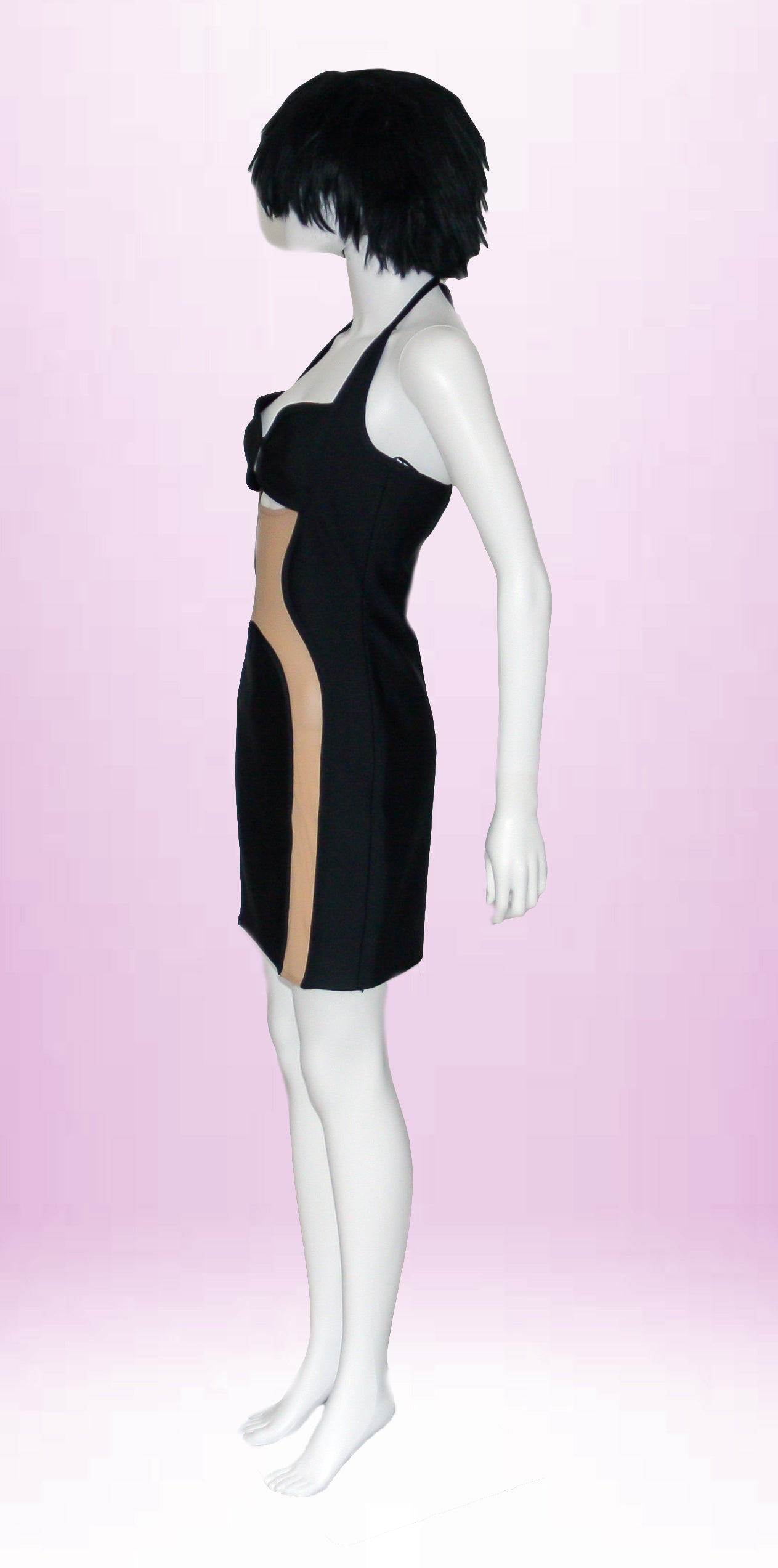 Abito lungo nero aderente con inserto semitrasparente