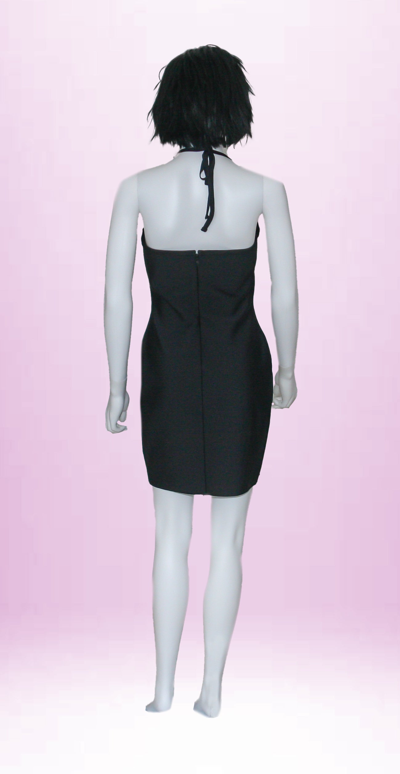 Abito lungo nero aderente con inserto semitrasparente