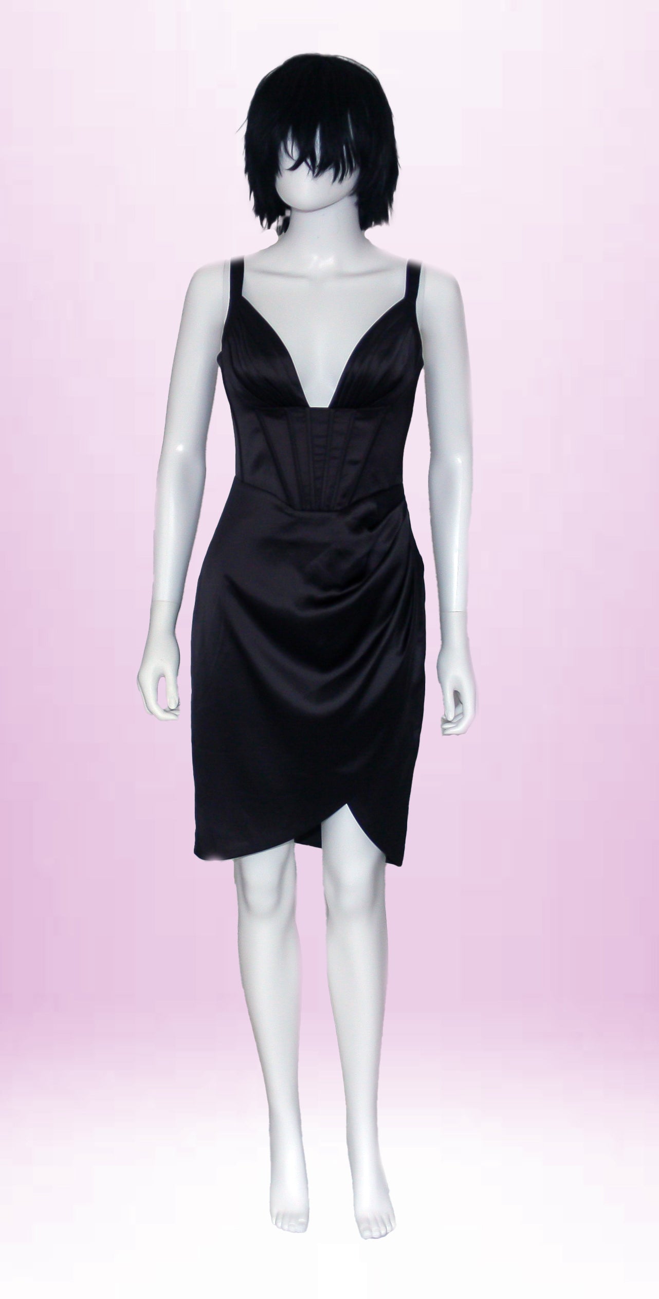 Abito corto nero con ampia scollatura