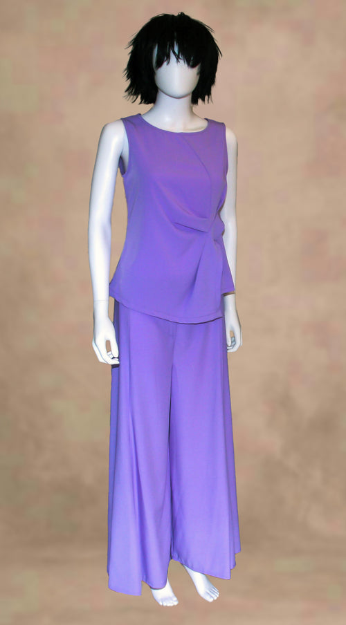 Abito 2 pezzi casacca + pantalone viola tinta unita