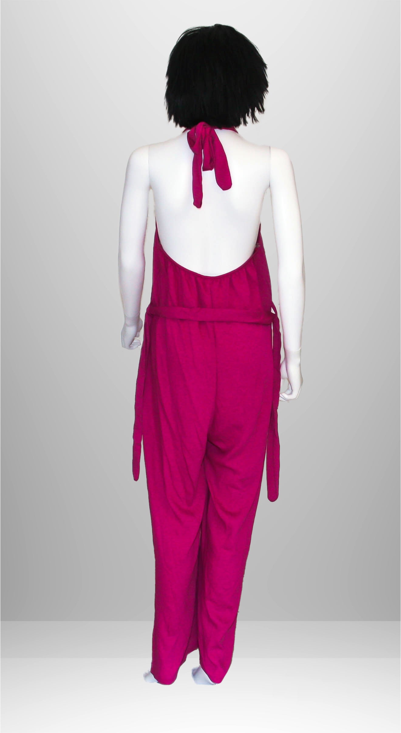 Abito a tuta viola con fiocco al collo