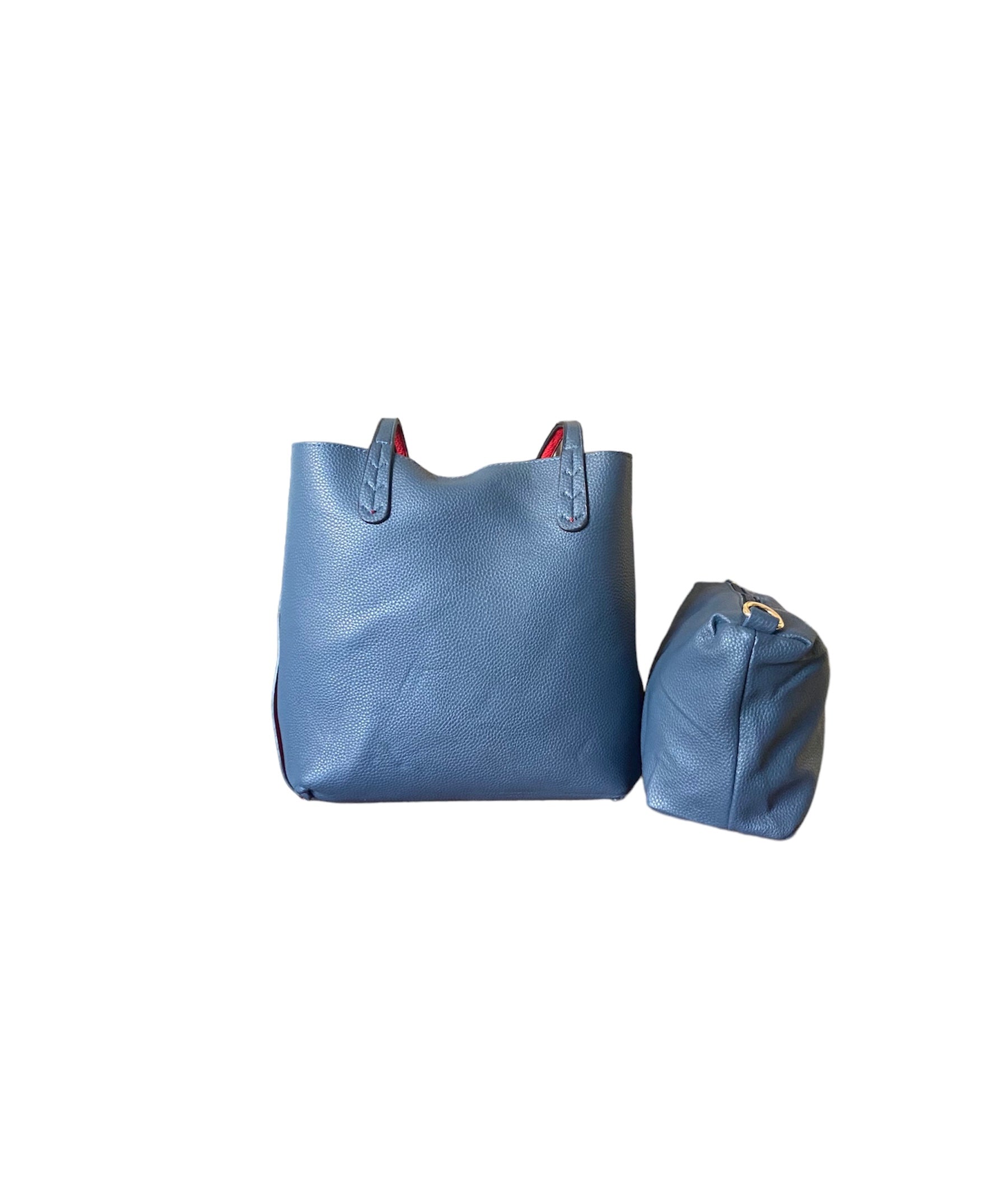 Borsa con manici colore blu e pochette sganciabile